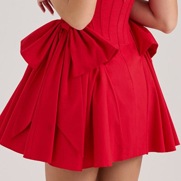 Bow V-Neck Sleeveless Mini Dress | New Formal Zipper Boned Dress - Picture 9 of 9